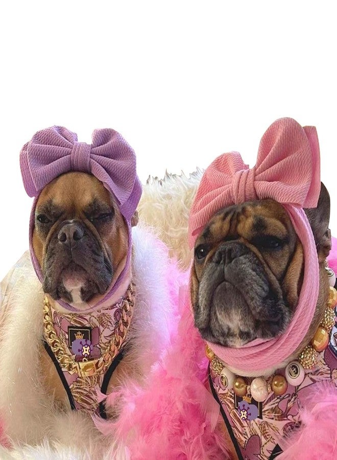 CheeseandU 2Pack Pet Cute Large Bow Headbands Stretchy Bow Headgear Polyester Bow Headdress Handmade Head Cover for Dog Cat Puppy Bathroom Apparel Party Costume Photo Prop(Pink, Purple) - Image 1