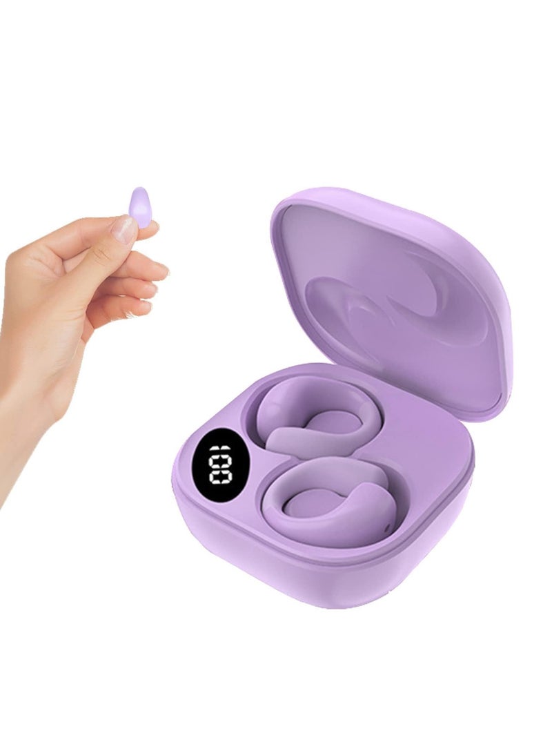 SYOSI Wireless Ear Clip Bone Conduction Headphones, Open Ear Bluetooth Earbuds, LED Digital Display Bluetooth Earphones for Running, Sports, Cycling (Purple) - Image 1
