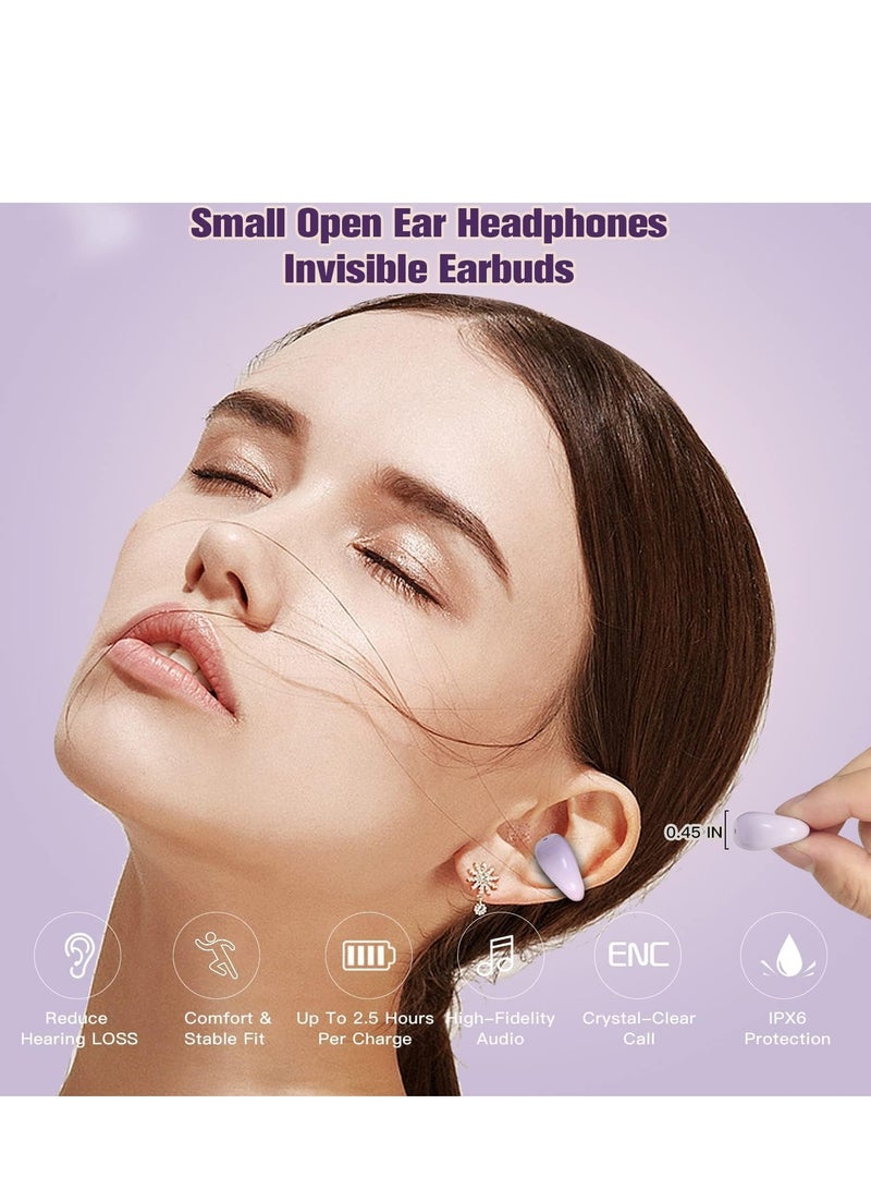SYOSI Wireless Ear Clip Bone Conduction Headphones, Open Ear Bluetooth Earbuds, LED Digital Display Bluetooth Earphones for Running, Sports, Cycling (Purple) - Image 2