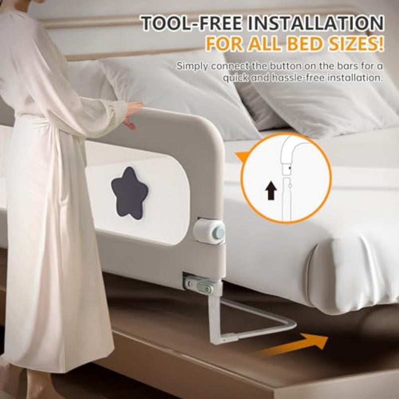 BOOM Toddler Bed Rails for Crib, Foldable Bed Rail for Toddlers, Adjustable Heights Portable Bedrail Extra Tall Child Safety Side Railing Guards for,for Queen Full King Twin Crib Bunk Size Bed - Image 2