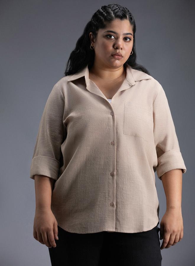 HIGH STAR HIGH STAR Plus Size Classic Collar Oversized Shirt with Patch Pocket - Image 1