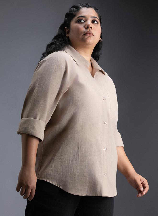 HIGH STAR HIGH STAR Plus Size Classic Collar Oversized Shirt with Patch Pocket - Image 2