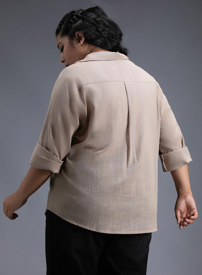 HIGH STAR HIGH STAR Plus Size Classic Collar Oversized Shirt with Patch Pocket - Image 3