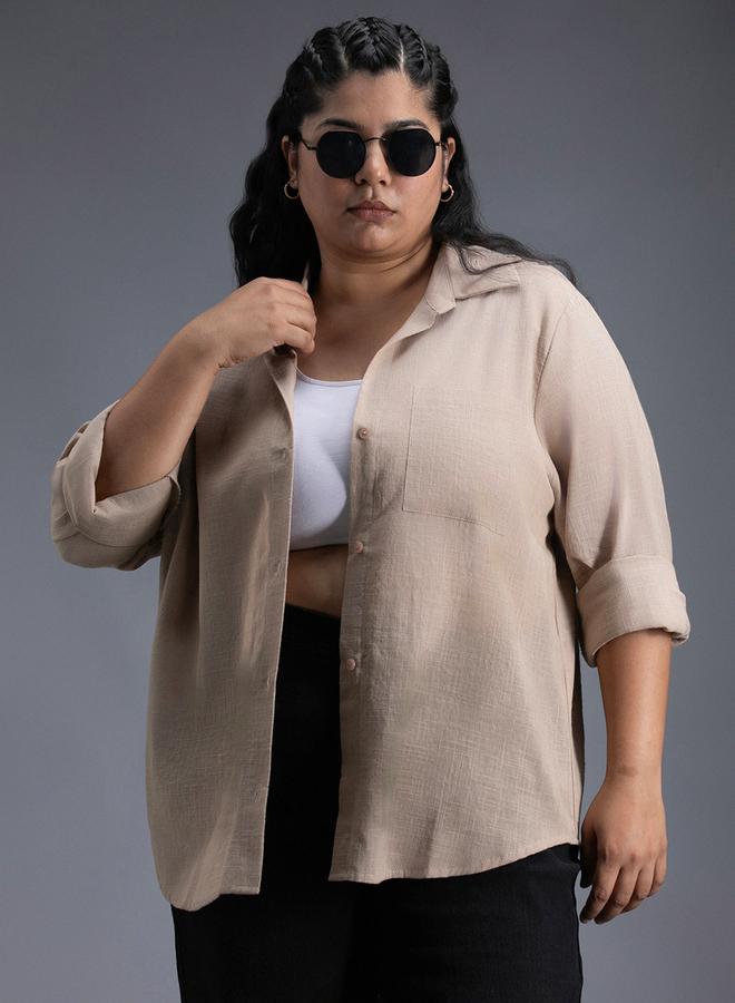 HIGH STAR HIGH STAR Plus Size Classic Collar Oversized Shirt with Patch Pocket - Image 5