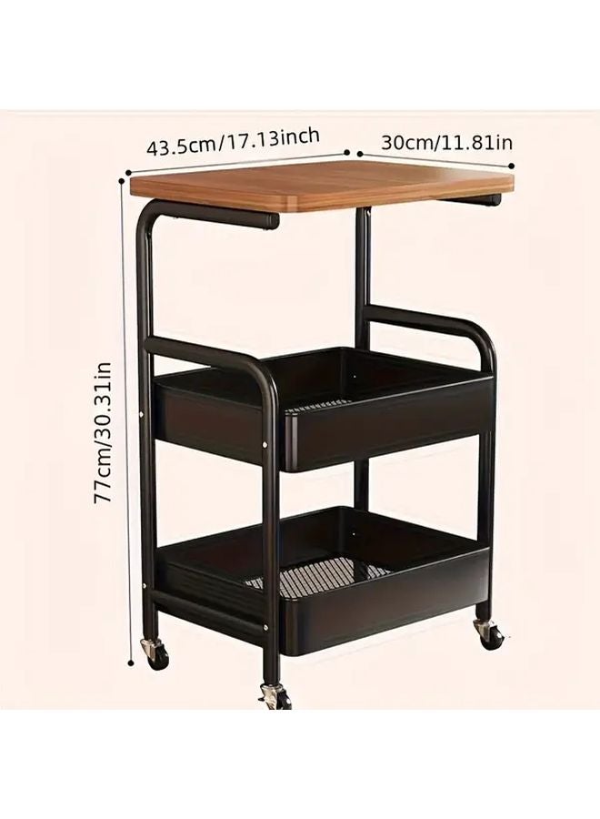 Black Rolling Cart With Tabletop And Storage Rack Sturdy Portable Trolley For Home Office - Image 3