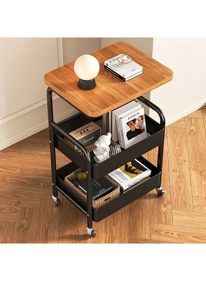 Black Rolling Cart With Tabletop And Storage Rack Sturdy Portable Trolley For Home Office - Image 1