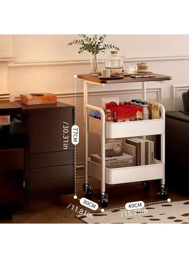 Black Rolling Cart With Tabletop And Storage Rack Sturdy Portable Trolley For Home Office - Image 2