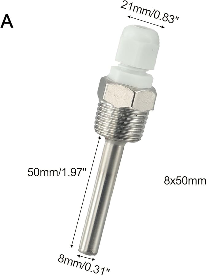 أنبوب حماية مسبار استشعار درجة الحرارة من الفولاذ المقاوم للصدأ 1/2 NPT خيط مقياس الحرارة بطول 50 مم وقطر خارجي 8 مم - Image 4