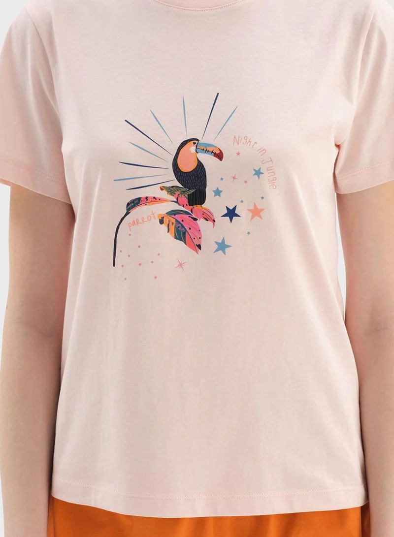 dagi Crew Neck Graphic T-Shirt & Pyjama Shorts Set