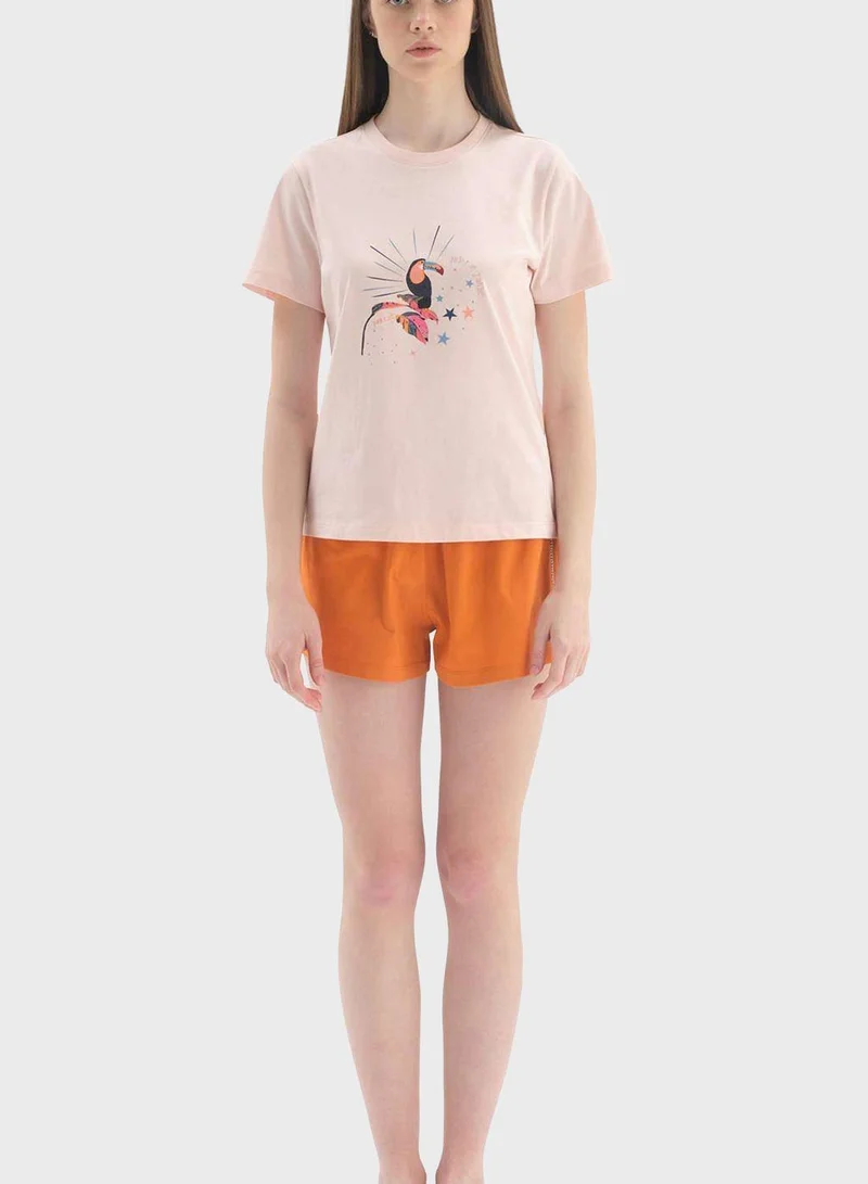 dagi Crew Neck Graphic T-Shirt & Pyjama Shorts Set