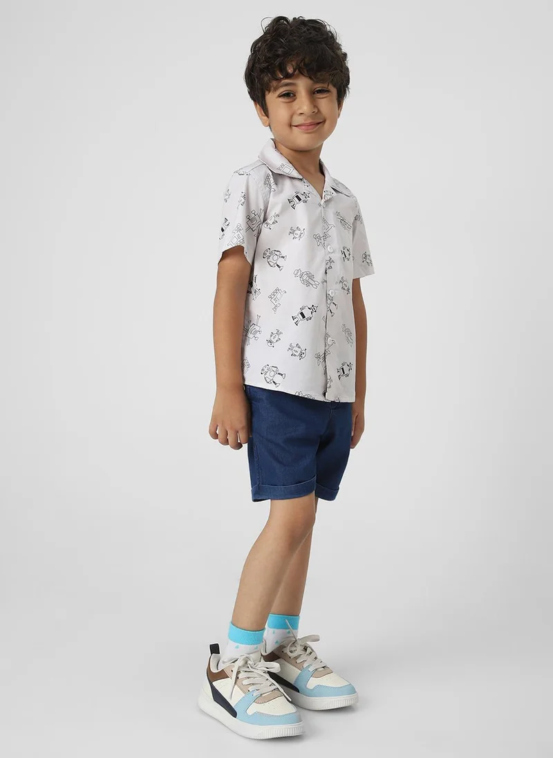 Nautinati Nautinati Boys' Cotton Robot Printed Shirt and Denim Shorts