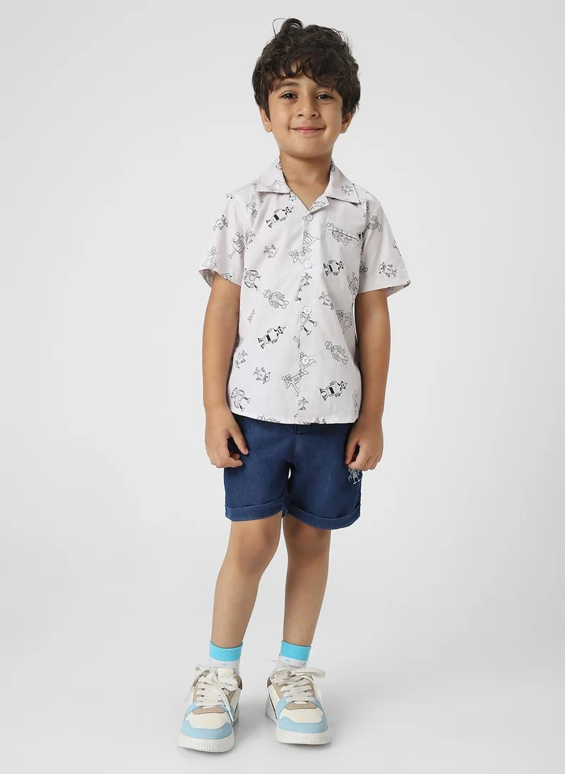 Nautinati Nautinati Boys' Cotton Robot Printed Shirt and Denim Shorts