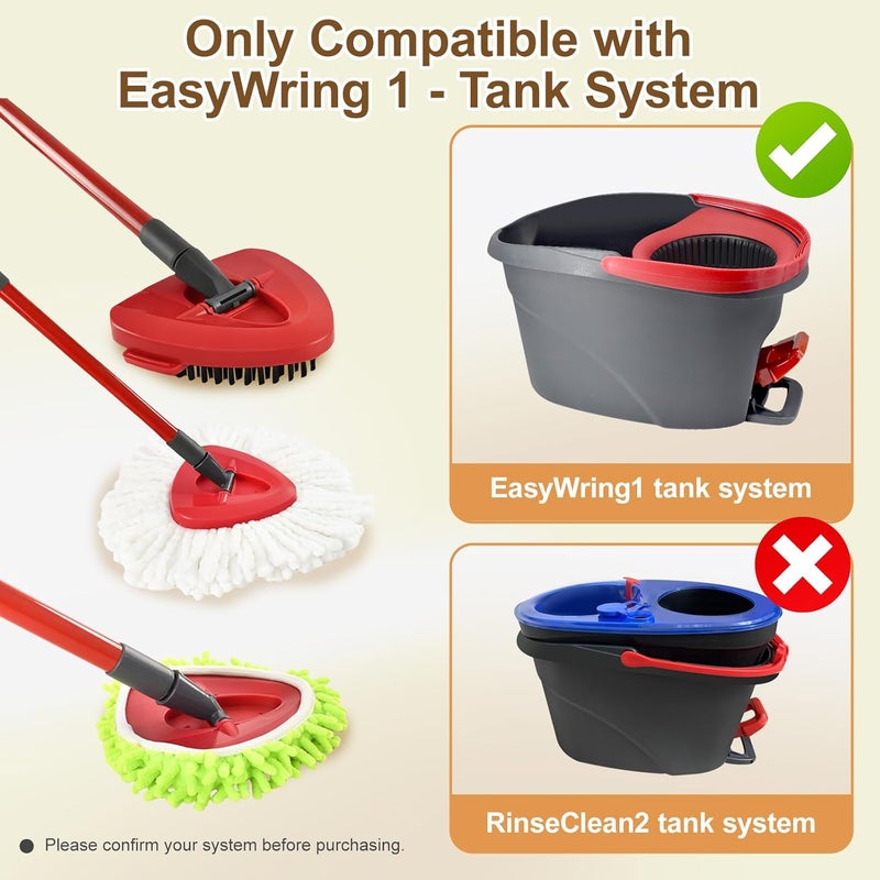 Heuihm Mop Heads Replacement for Ocedar EasyWring 1 Tank Spin Mop System,Include 2 Microfiber Spin Mops Replace Heads&2 Chennile Mops Heads Machine Washable with Scrubber Mopp Head and Base for Cleaning - Image 2