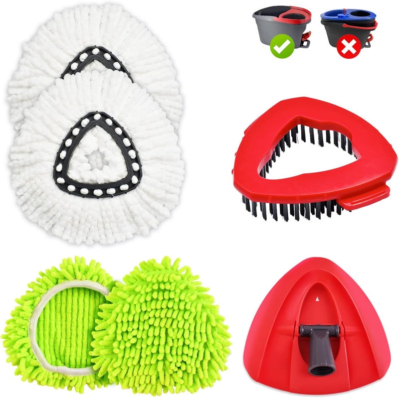Heuihm Mop Heads Replacement for Ocedar EasyWring 1 Tank Spin Mop System,Include 2 Microfiber Spin Mops Replace Heads&2 Chennile Mops Heads Machine Washable with Scrubber Mopp Head and Base for Cleaning - Image 1