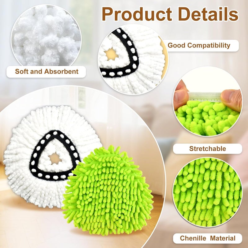 Heuihm Mop Heads Replacement for Ocedar EasyWring 1 Tank Spin Mop System,Include 2 Microfiber Spin Mops Replace Heads&2 Chennile Mops Heads Machine Washable with Scrubber Mopp Head and Base for Cleaning - Image 4