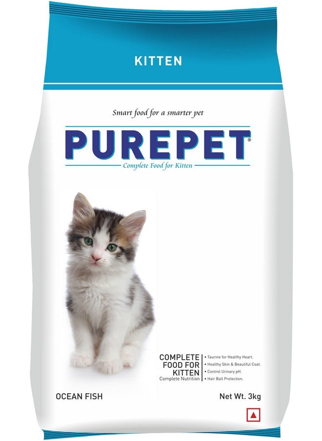PUREPET Purepet Kitten(1-12 Months) Dry Cat Food, Ocean Fish 3kg Pack  - Image 1