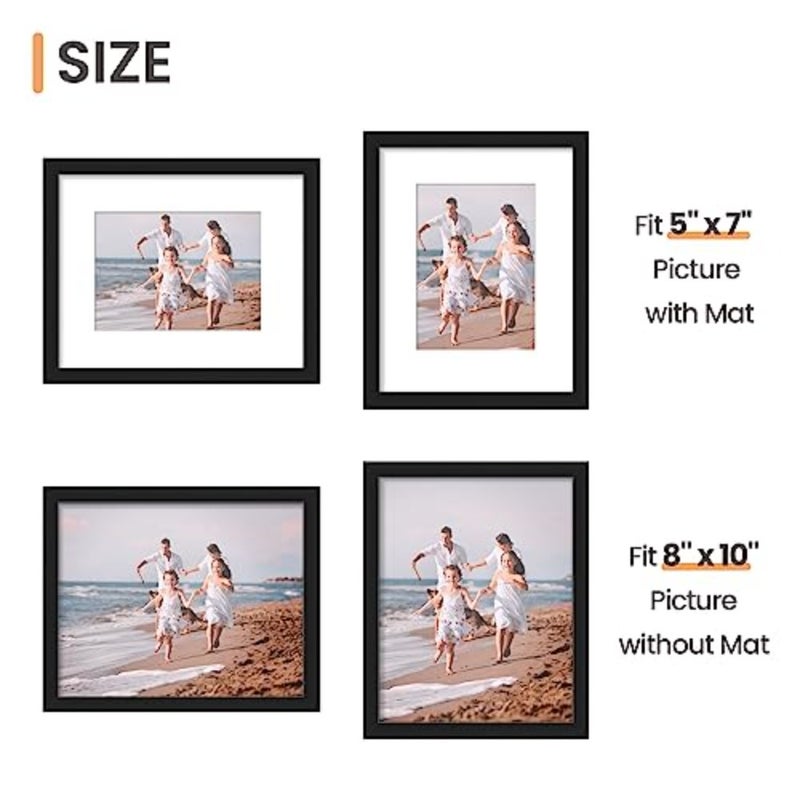 5 Pack 8x10in 20.32x25.4cm Photo Frame Display Pictures 5inx7in with Mat or 8inx10in without Mat, Family Photo Frame for Wall Gallery, Black - Image 3