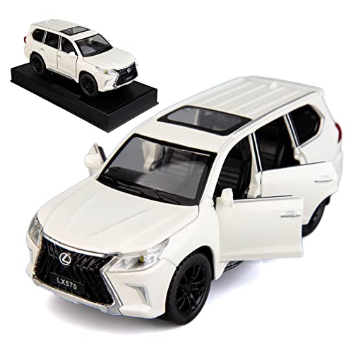 BDTCTK 132 Compatible for Lexus LX570 OffRoad in Luxury SUV Model Car Zinc Alloy Pull Back Toy car with Sound and Light for Kids Boy Girl GiftWhite - Image 1