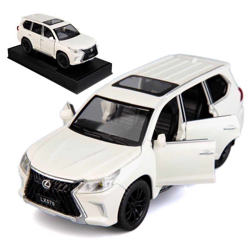 BDTCTK 132 Compatible for Lexus LX570 OffRoad in Luxury SUV Model Car Zinc Alloy Pull Back Toy car with Sound and Light for Kids Boy Girl GiftWhite - Image 2