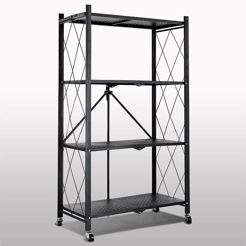 SHOWAY Hantop 4 Tier Metal Storage Shelves, Toolless Assembly, Folding Shelving Unit with Rolling Brake Wheels, Large Capacity Utility Shelf Storage Rack Stackable Shelves for Garage Warehouse Patio Basement - Image 1