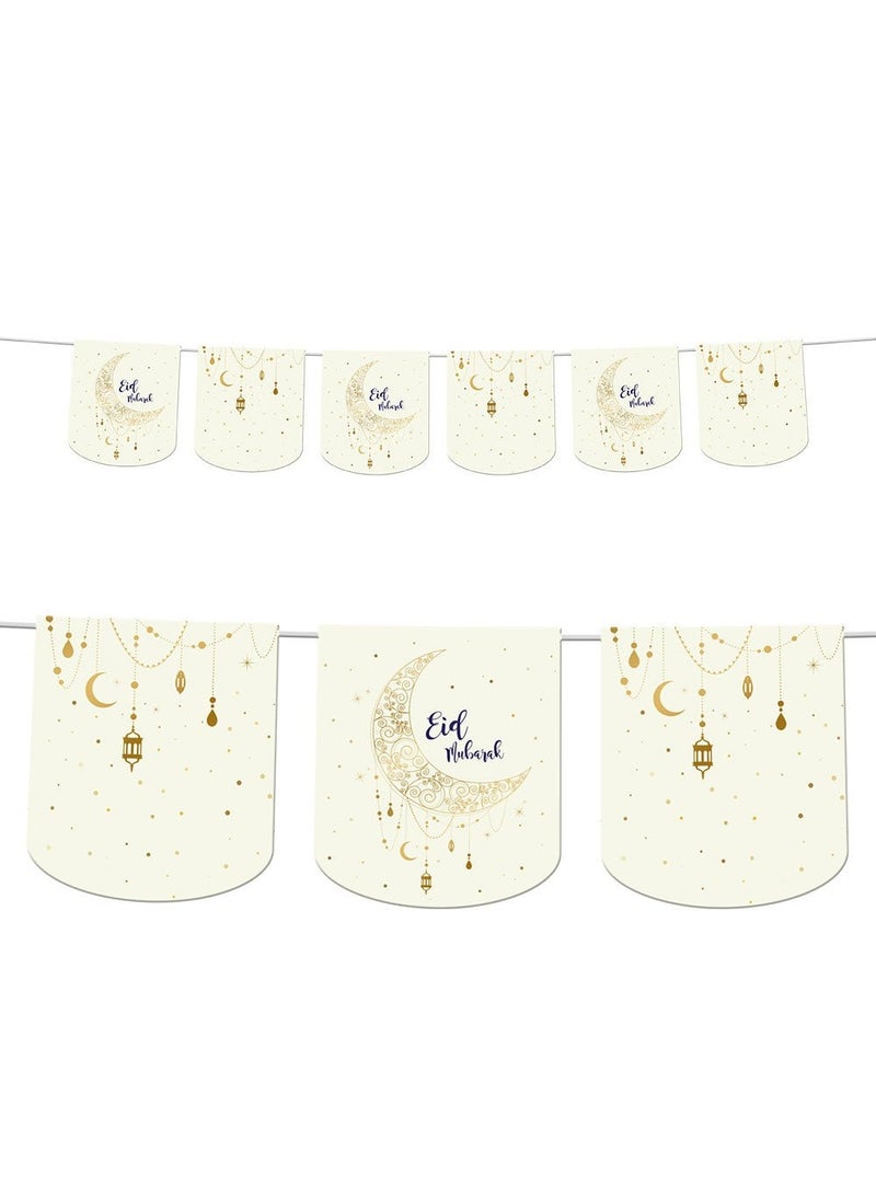Eid Mubarak Flag Garland White Blue Paper 600cm