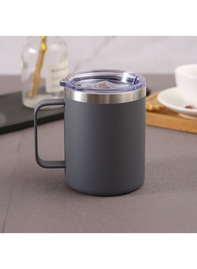Stainless Steel Double-layer Vacuum Insulation Cup Fashion Plastic-sprayed Coffee Cup Simple Solid Color Handle Mug Printed Logo