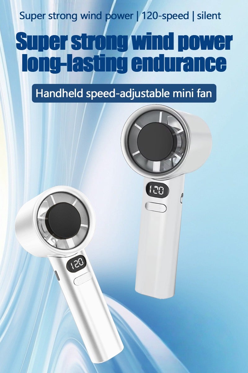 مروحة محمولة، 1-120 سرعة قابلة للتعديل، مروحة صغيرة محمولة، بطارية 5200 مللي أمبير في الساعة، مروحة USB صغيرة قابلة لإعادة الشحن، مروحة سفر كهربائية بشاشة رقمية (أبيض) - Image 3