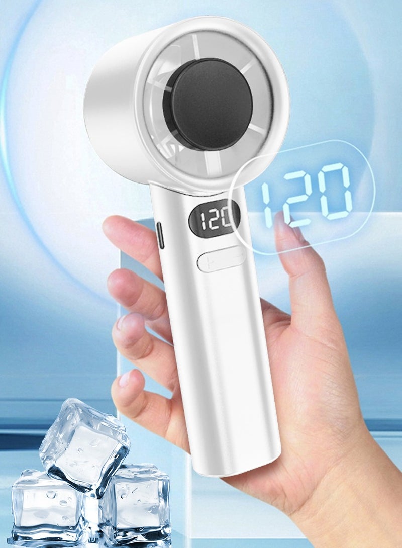 مروحة محمولة، 1-120 سرعة قابلة للتعديل، مروحة صغيرة محمولة، بطارية 5200 مللي أمبير في الساعة، مروحة USB صغيرة قابلة لإعادة الشحن، مروحة سفر كهربائية بشاشة رقمية (أبيض) - Image 1