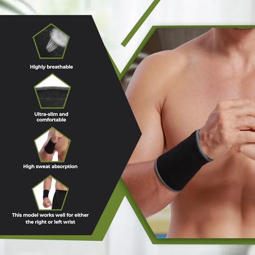 NeoTech Care دعامة معصم نيوتيك كير - سترة دعم مرنة وقابلة للتنفس - قماش مضغوط - للتنس، صالة الألعاب الرياضية، الرياضة، التهاب الأوتار (لون أسود، مقاس S، 1 وحدة) - Image 3