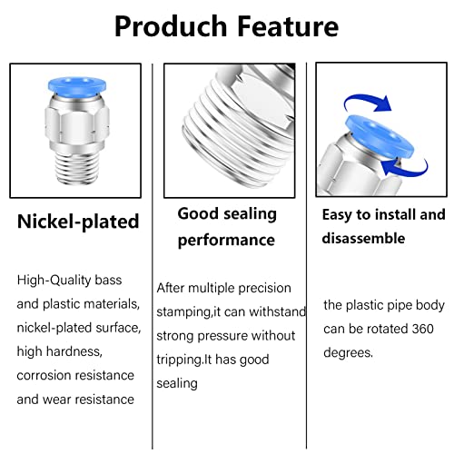 CEKER 8mm Push to Connect Fittings,CEKER 8mm to 1/4 Inch NPT Male Thread Pneumatic Fitting Air Line Quick Connect Fittings Air Hose Fittings for 3D Printer 10Packs - Image 4