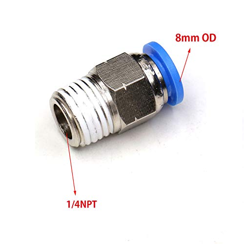 CEKER 8mm Push to Connect Fittings,CEKER 8mm to 1/4 Inch NPT Male Thread Pneumatic Fitting Air Line Quick Connect Fittings Air Hose Fittings for 3D Printer 10Packs - Image 3