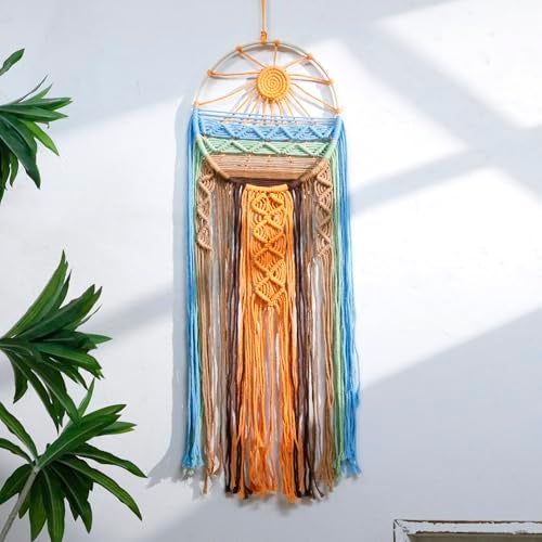 Artilady Sunburst Wall Decor Dream Catcher Macrame Wall Hanging Large Dreamcatchers Colorful Hand Woven Tapestry Sunshine Boho Room Decor for Bedroom Living Room Nursery Sunshine - Image 1