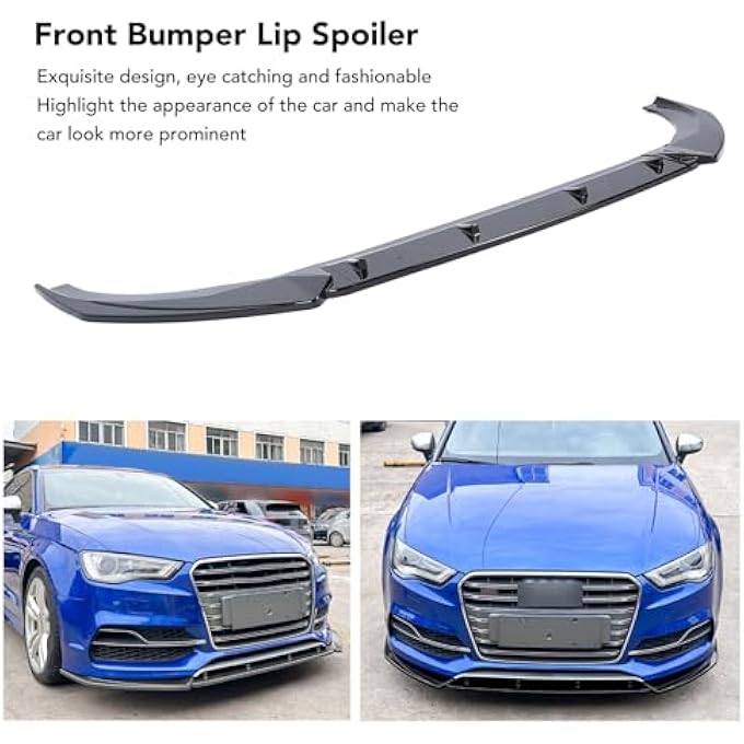Brilluxa Front Bumper Lip, Glossy Black 3-Section Splitter, Racing Style Spoiler Kit, Compatible with Audi S Line 8V Pre-Facelift 2013-2016, Front Splitter Body Kit Replacement - Image 4