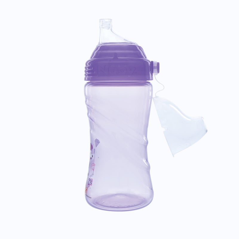 Nuby 2 Pack No Spill Printed Thirsty Kids No-Spill Sip-it Sport Cup with Soft Spout and Lid - 12oz, 12+ Months, 2 Pack, Aqua Cheetah & Purple Puppy Dog - Image 3