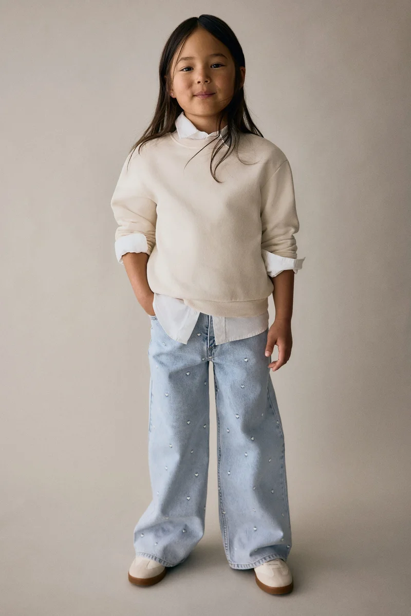 H&M Motif-detail Wide Leg Jeans