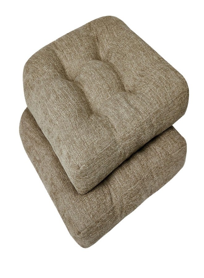 downluxe Chair Cushions for Dining Chairs 2 Pack, Tufted Memory Foam Chair Pads with Non-Slip Bottom, U-Shaped Kitchen Chair Cushions, 17"x17"x4", Khaki - Image 1