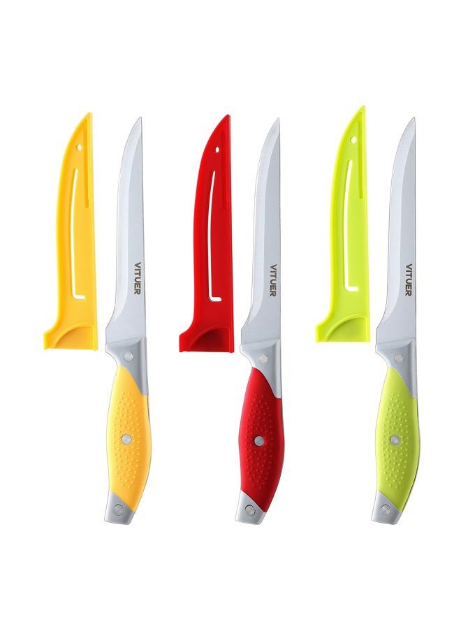 VITUER 6PCS Fillet Knives (3PCS Filet Knife and 3PCS Knife Cover), 6 Inch Curved Boning Knife for Meat, Fish, Poultry, Cutting, Trimming, German Steel, PP Handle - Image 2