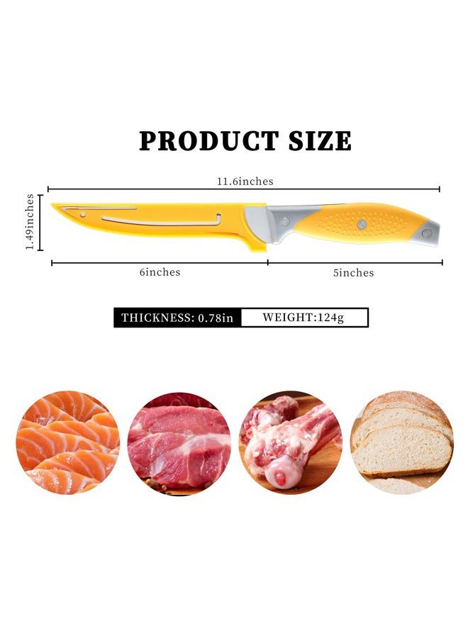 VITUER 6PCS Fillet Knives (3PCS Filet Knife and 3PCS Knife Cover), 6 Inch Curved Boning Knife for Meat, Fish, Poultry, Cutting, Trimming, German Steel, PP Handle - Image 3