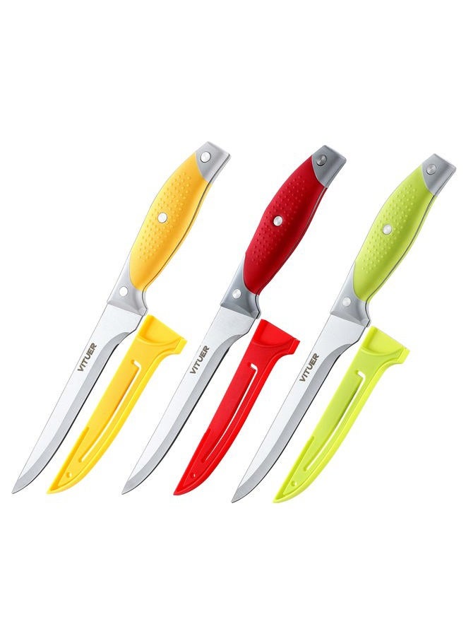 VITUER 6PCS Fillet Knives (3PCS Filet Knife and 3PCS Knife Cover), 6 Inch Curved Boning Knife for Meat, Fish, Poultry, Cutting, Trimming, German Steel, PP Handle - Image 1