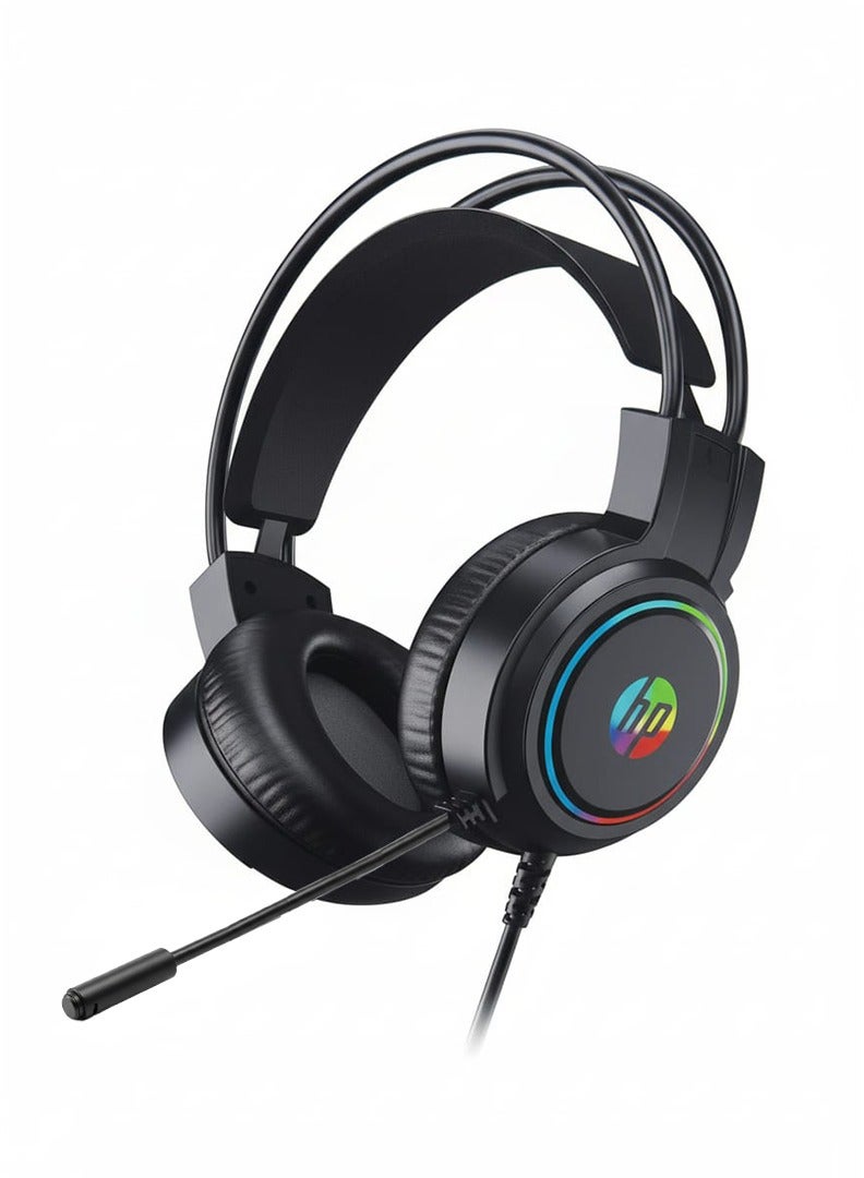 HP H100 Gaming Headset with Microphone, Volume Control, 50mm Stereo Sound Drivers, Adjustable Headband, Cool RGB Lighting, Lightweight & Comfortable Design for PC, Laptop, PS4, PS5, Xbox, Mobile BLACK - Image 1