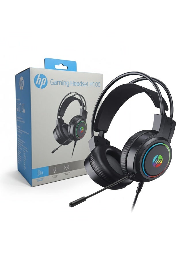HP H100 Gaming Headset with Microphone, Volume Control, 50mm Stereo Sound Drivers, Adjustable Headband, Cool RGB Lighting, Lightweight & Comfortable Design for PC, Laptop, PS4, PS5, Xbox, Mobile BLACK - Image 2
