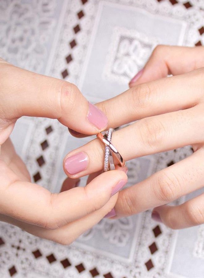 YL 925 Sterling Silver Cubic Zirconia 3pcs Interlocked Stackable Eternity Ring Set for Women-Size8 - Image 4