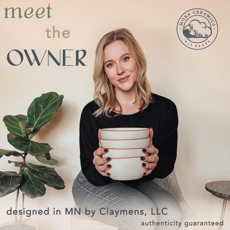 Mora Ceramic Bowls For Kitchen, 28oz - Bowl Set of 4 - For Cereal, Salad, Pasta, Soup, Dessert, Serving etc - Dishwasher, Microwave, and Oven Safe - For Breakfast, Lunch and Dinner - Vanilla White - Image 3