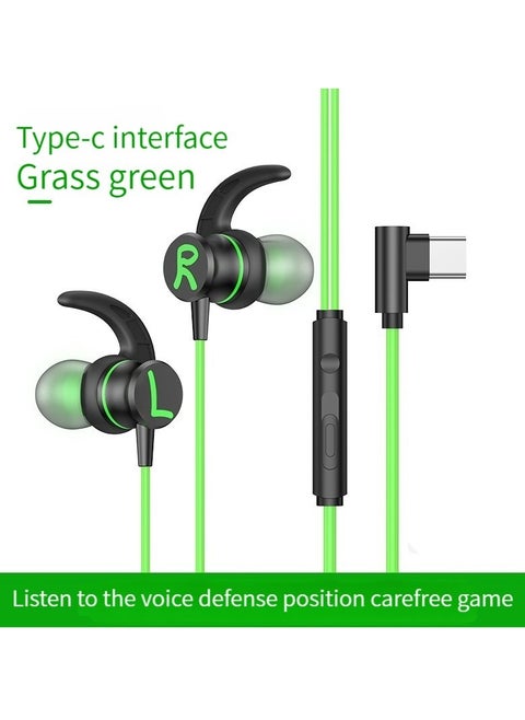gaming headset in-ear wired Type-c interface elbow high sound quality callable headset green