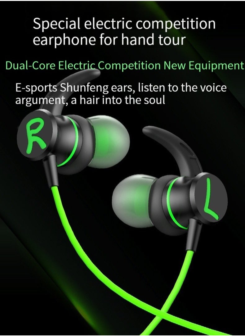 gaming headset in-ear wired Type-c interface elbow high sound quality callable headset green