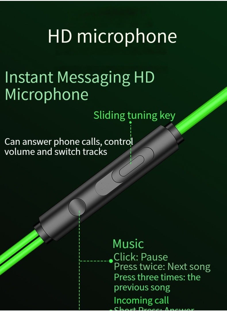 gaming headset in-ear wired Type-c interface elbow high sound quality callable headset green