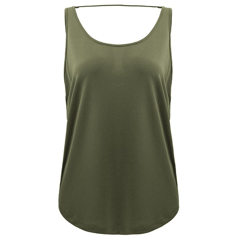 Generic Slim Fit Backless Yoga Top Womens Sport Tank Army Green  - Image 1