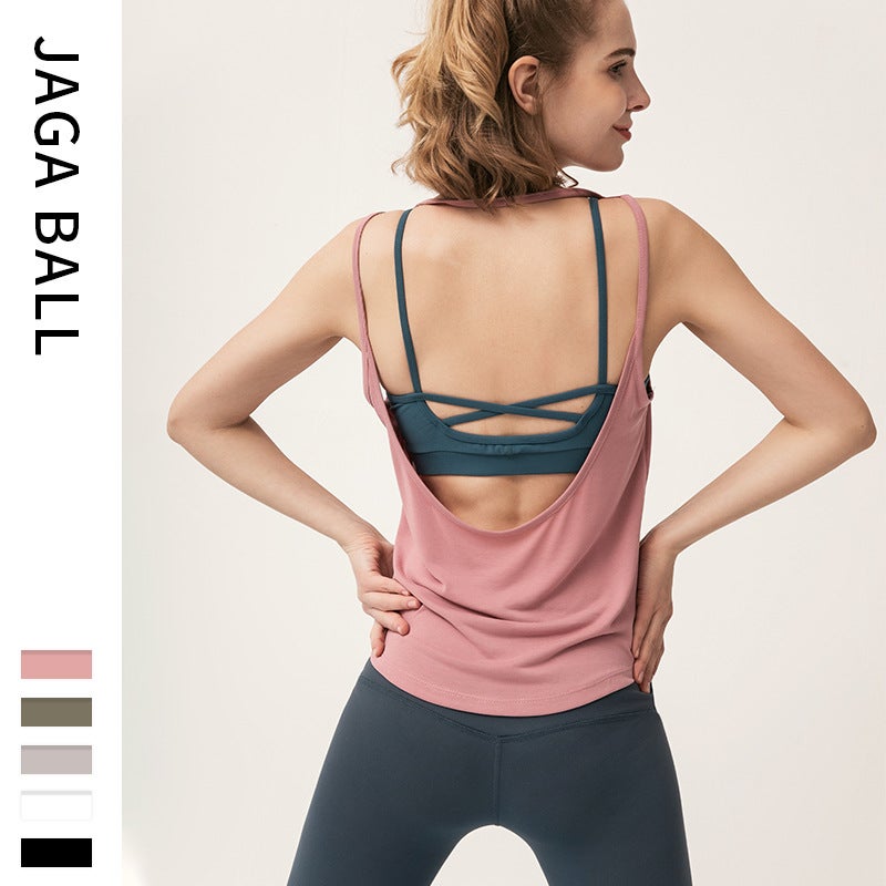 Generic Slim Fit Backless Yoga Top Womens Sport Tank Army Green  - Image 3