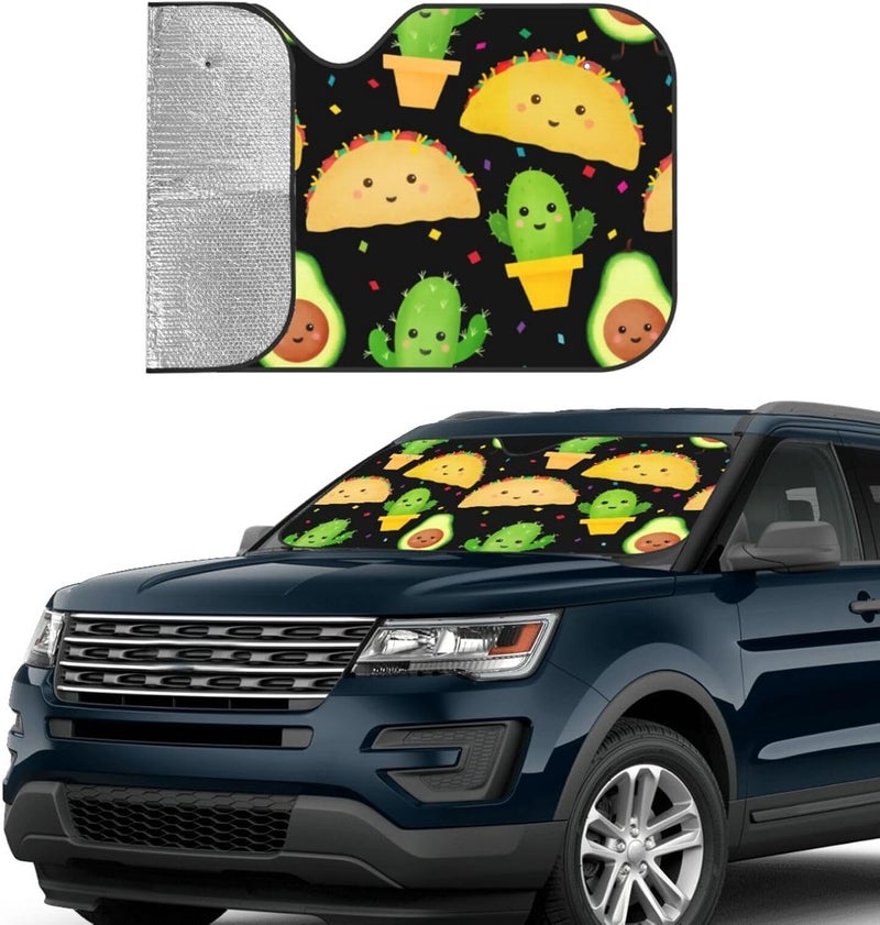 Cute Taco Fiesta Car Windshield Sun Shade, Keeps Interior Cool, Foldable Sun Visor Protector, Fits Cars Trucks SUVs Small - Image 3