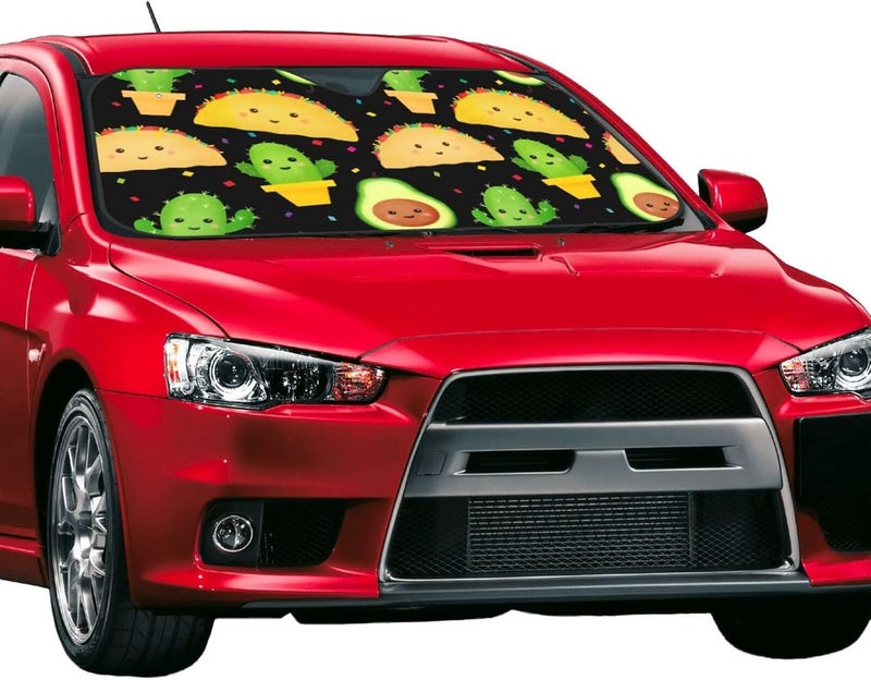 Cute Taco Fiesta Car Windshield Sun Shade, Keeps Interior Cool, Foldable Sun Visor Protector, Fits Cars Trucks SUVs Small - Image 2